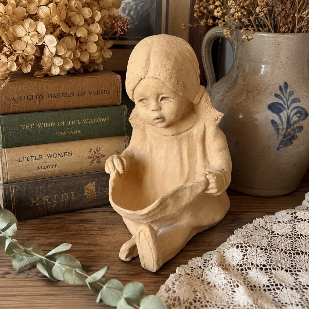 Vintage Dave Grossman Ann Entis Clay Girl Figurine Folk Art Sculpture